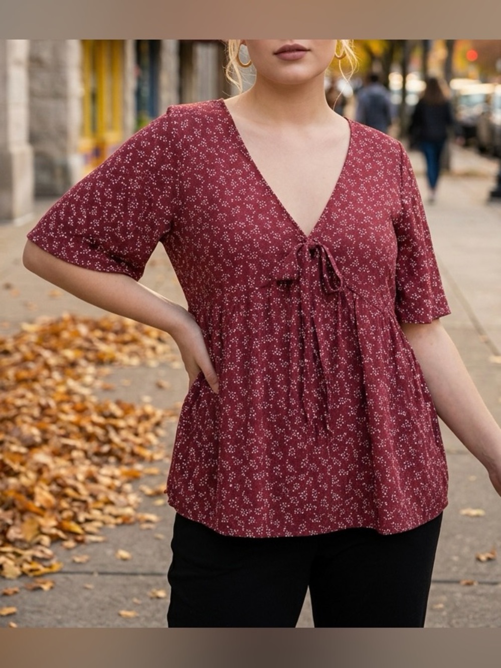 NWT - Floral V-neck Tie Top.
